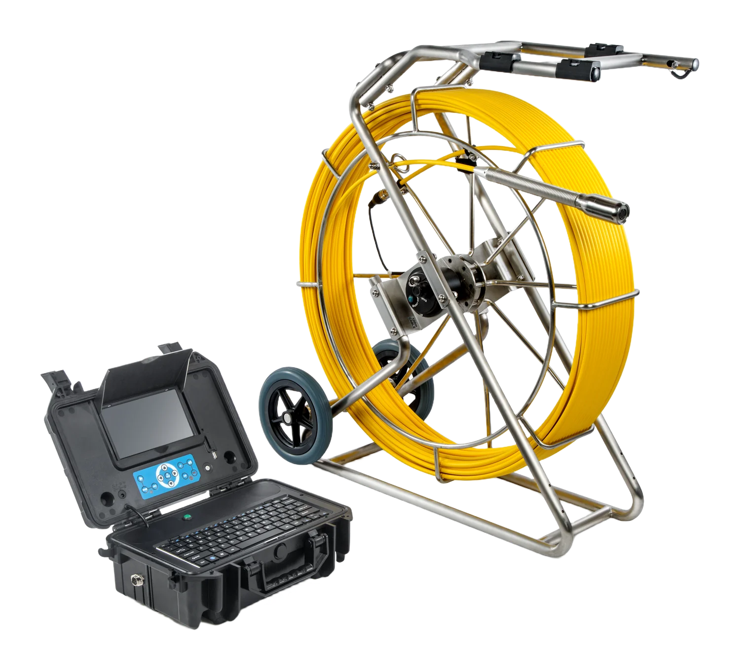 Prowler Max push camera with 200 ft cable on a wheeled frame