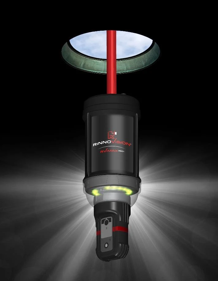 RinnoVision RV-MAX 360 camera lowered into a manhole